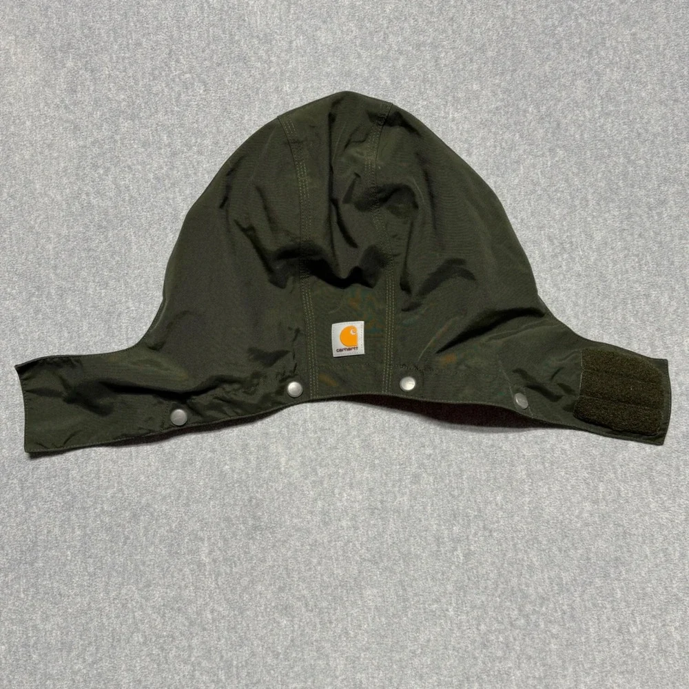 Carhartt Detachable Snap On Work Jacket Hood Olive Green Canvas Adjustable 1023